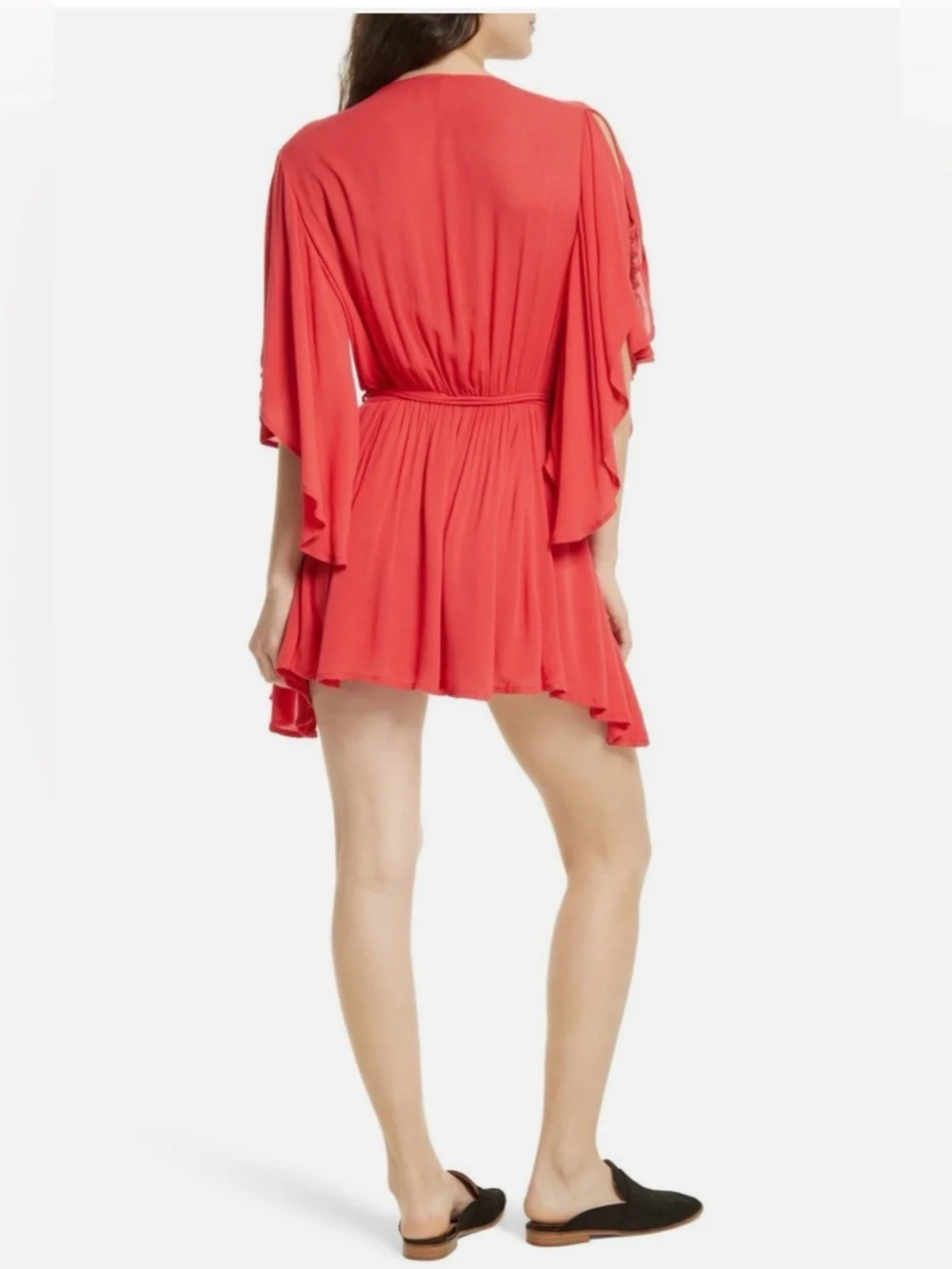 Free People Red Embroidered Tassel Tie Mini Dress